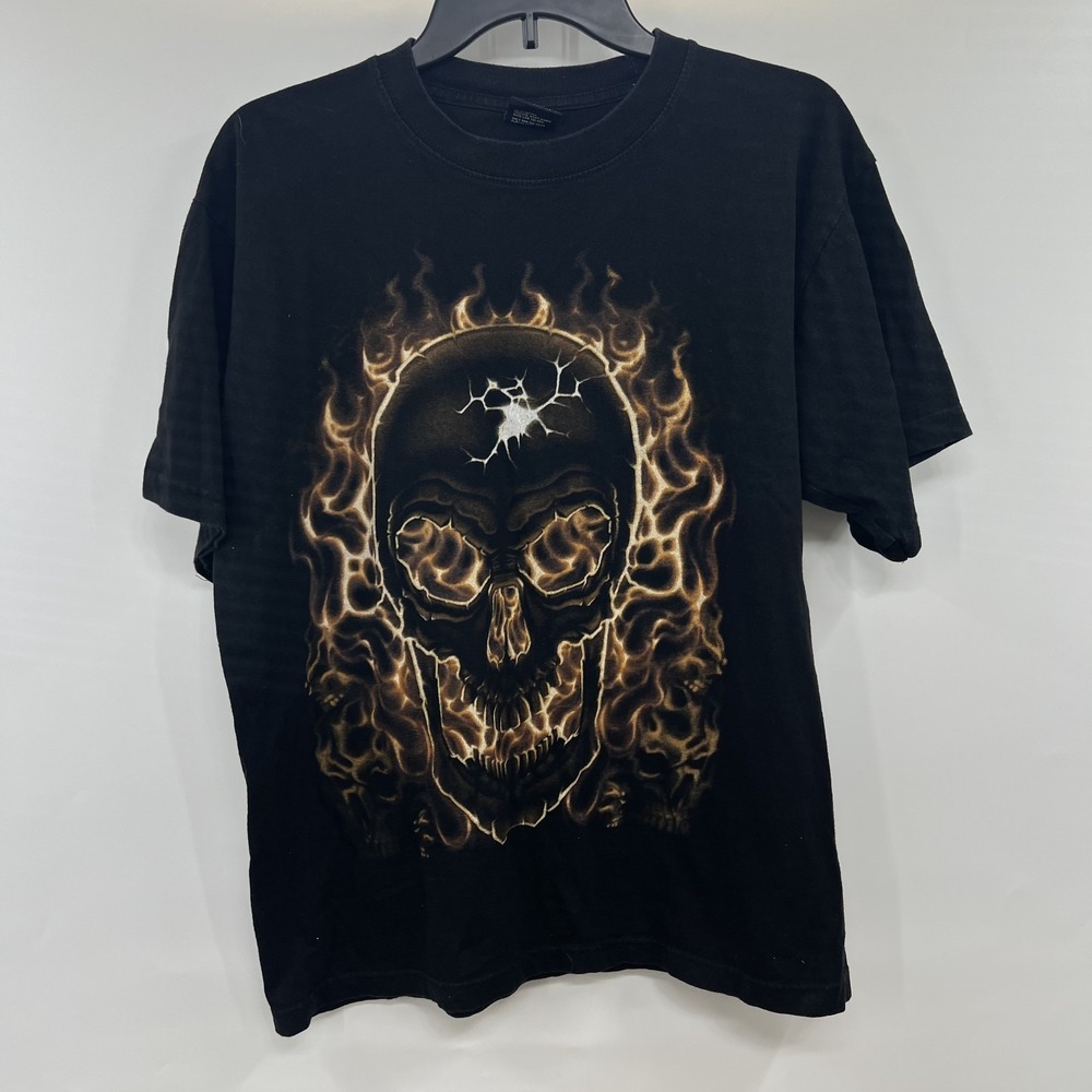 vintage Y2K Flame Skull T Shirt Mens L Pinkman Hip Hop Grunge Skater MMA Tapout - Picture 2 of 10